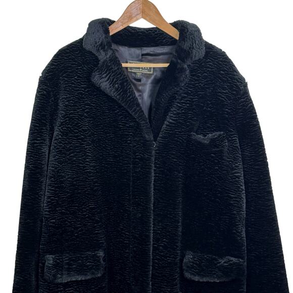 Vintage 1990's Made in USA Express Size Large Long Black Faux Fur Coat - Picture 2 of 8